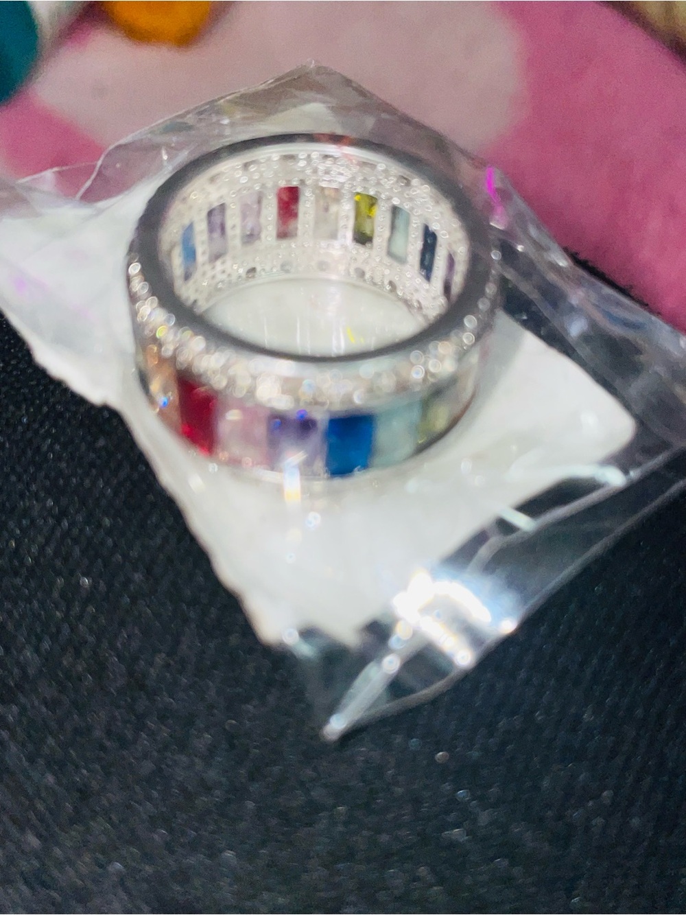 Women's Rainbow Gemstone Eternity Band Ring 925 Silver sz 9 - Picture 8 of 11
